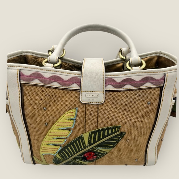 Coach Limited Edition Ladybug Leafy Crystal Woven Leather Shoulder Bag - Picture 6 of 15